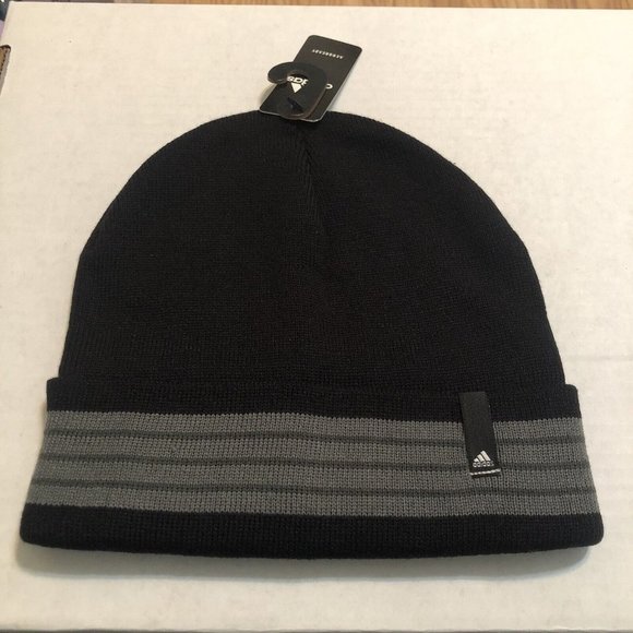 Adidas Aeroready Black/Gray Core Fold II Knit Cuff Beanie Men's One Size Fit All - Picture 1 of 7